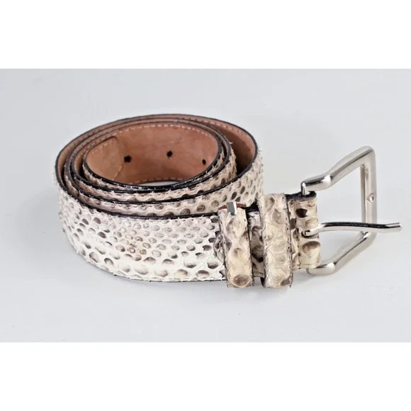 Vintage Snakeskin Leather Belt Gray White Ornate Silver Buckle Boho Exotic Sz 34 - Picture 8 of 16